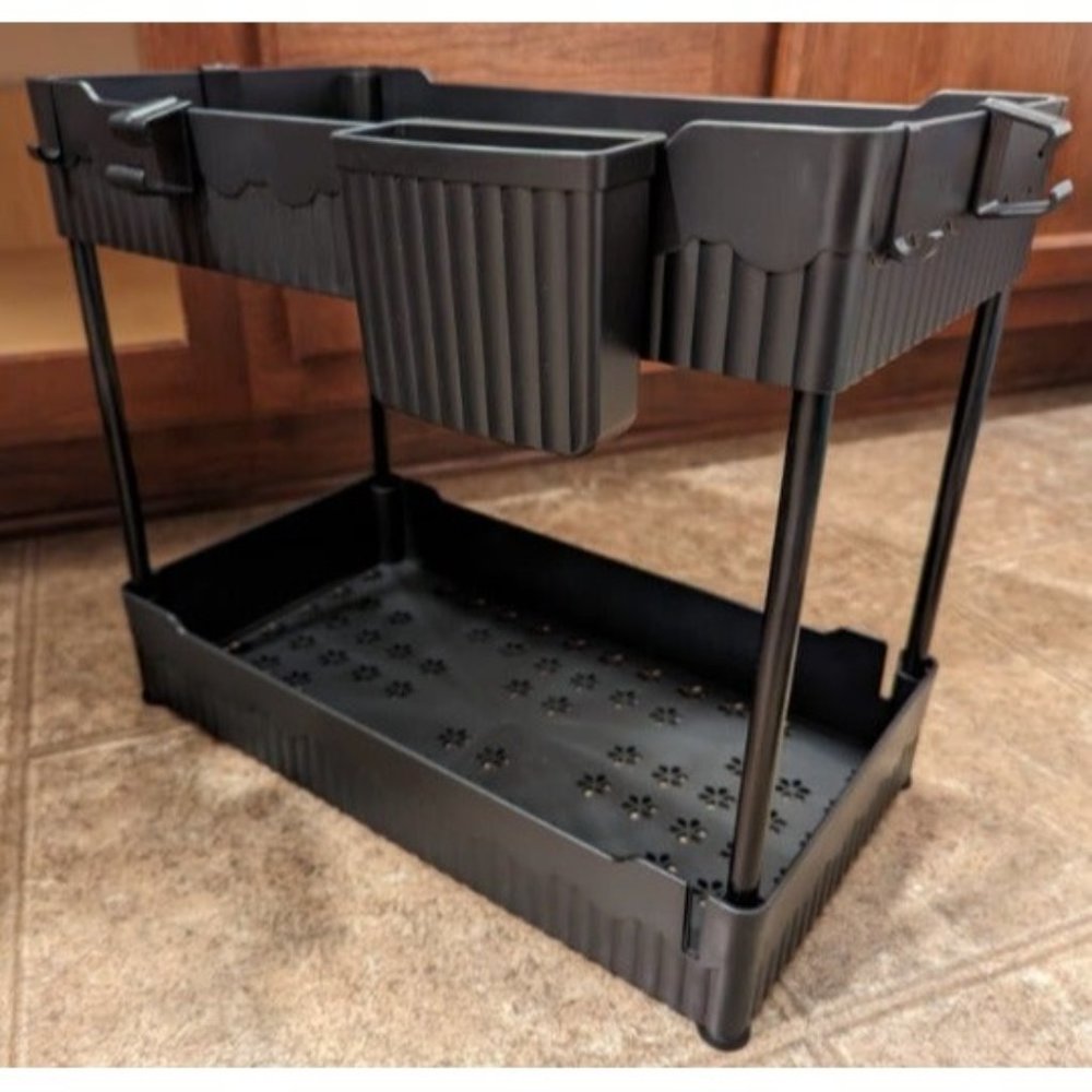 2 Pack Under Sink Organizer, Under Bathroom Cabinet Organizer with Hook